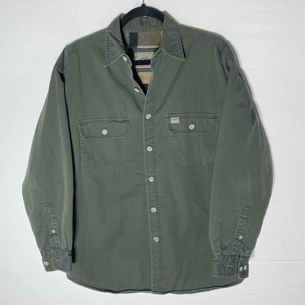 Vintage 90s Pacific Trail Green Fleece Lined Button Up Shirt Jacket Shacket M